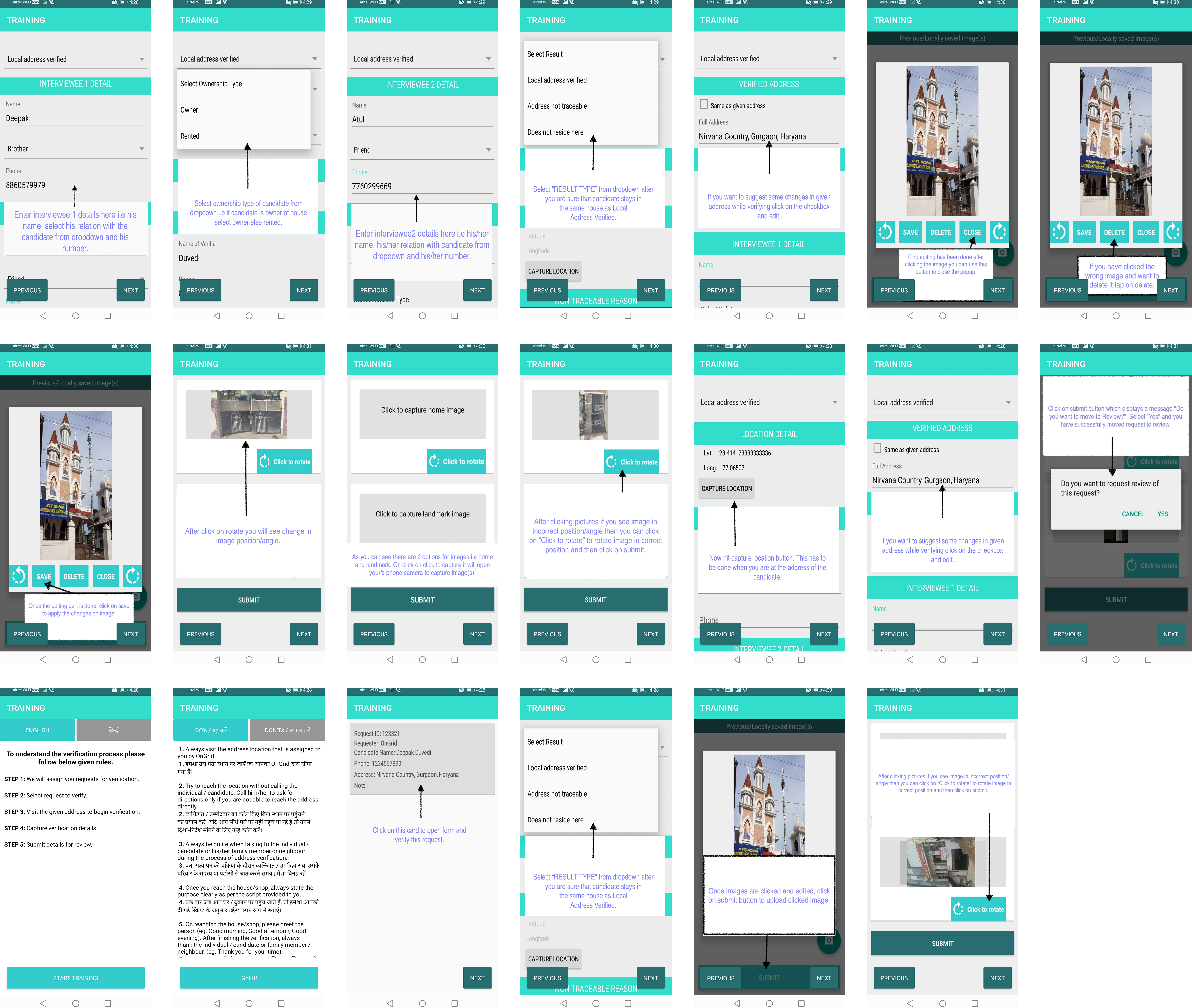 Previous OnGrid app screens from audit